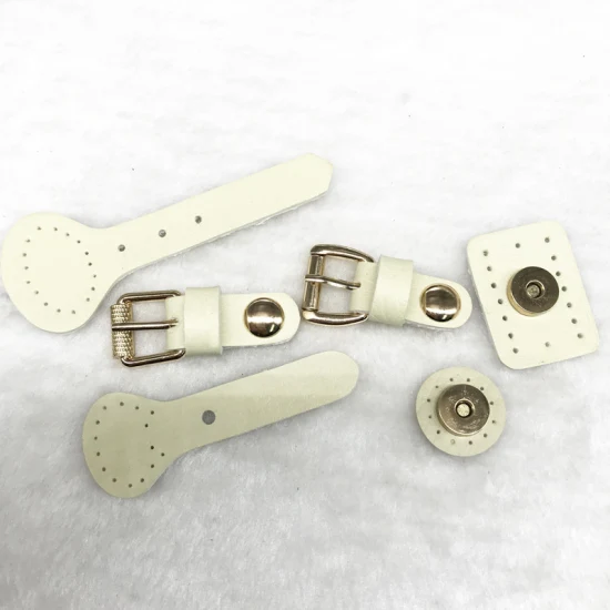 PU Leather Sew on Toggle Closure with Metal Buckle Snap Clip